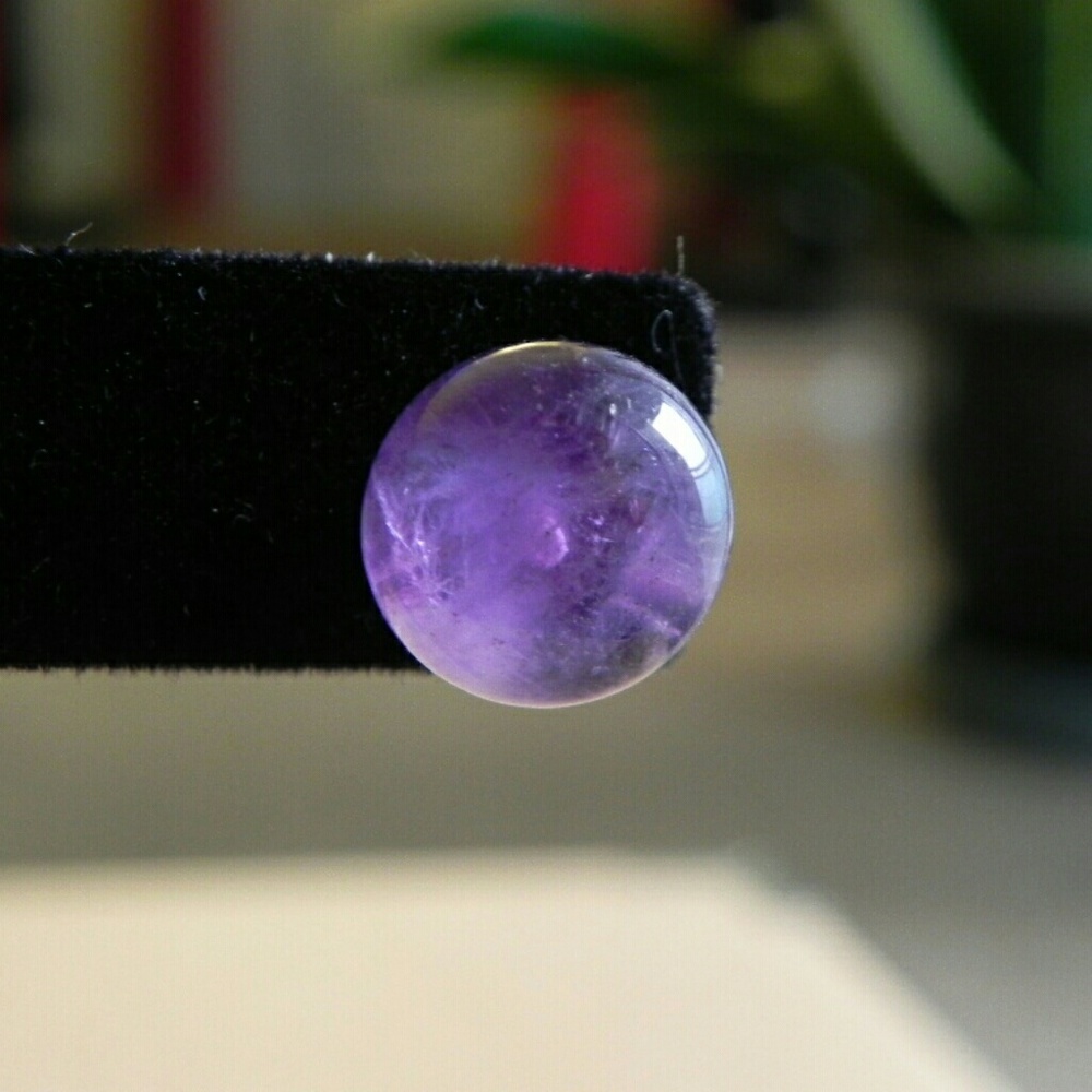 Natural Amethyst Stud Earrings - Picture 3 of 5
